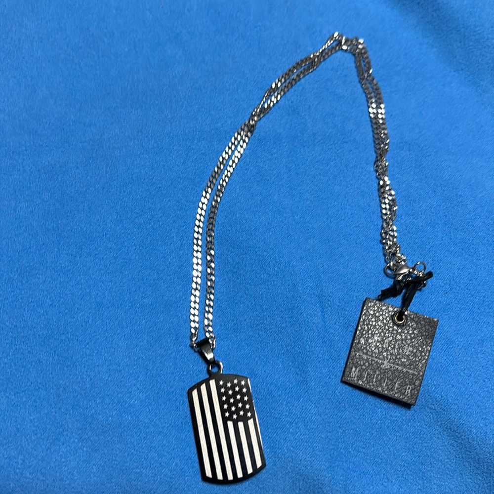 Bain Miller American Flag Dog Tag Stainless Steel Necklace